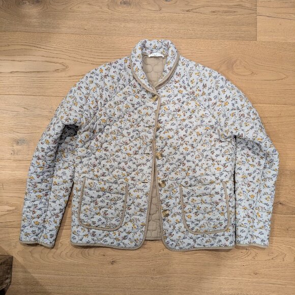 Mable quilted Khaki and Blue Floral Reversible Jacket - Picture 1 of 5